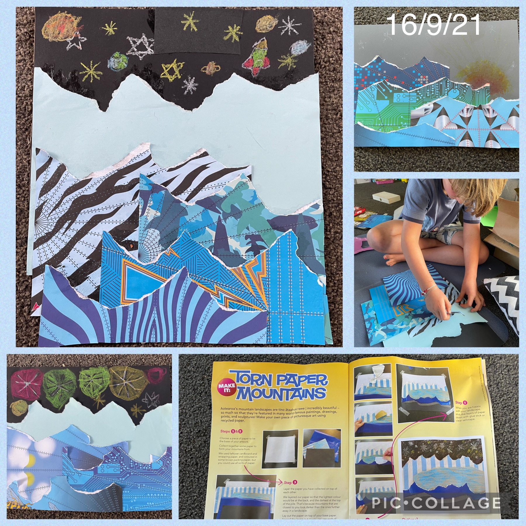 Torn paper mountains -by Rourke (age 7) – Kiwi Conservation Club